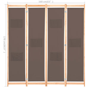 Διαχωριστικό Δωματίου με 4 Πάνελ Καφέ 160x170x4 εκ. Υφασμάτινο - PAKOBAZAAR