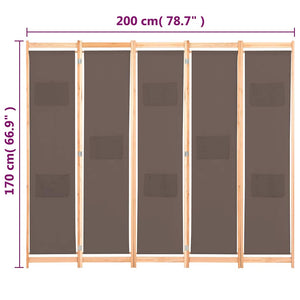 Διαχωριστικό Δωματίου με 5 Πάνελ Καφέ 200x170x4 εκ. Υφασμάτινο - PAKOBAZAAR