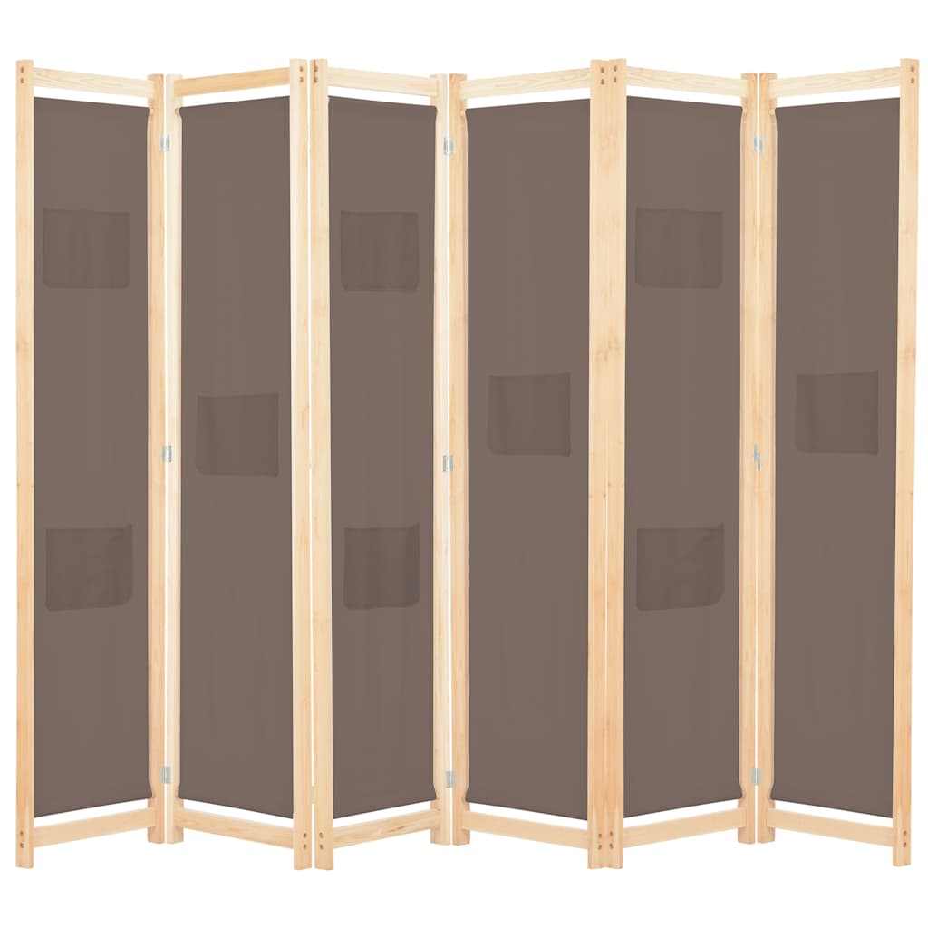 Διαχωριστικό Δωματίου με 6 Πάνελ Καφέ 240x170x4 εκ. Υφασμάτινο - PAKOBAZAAR