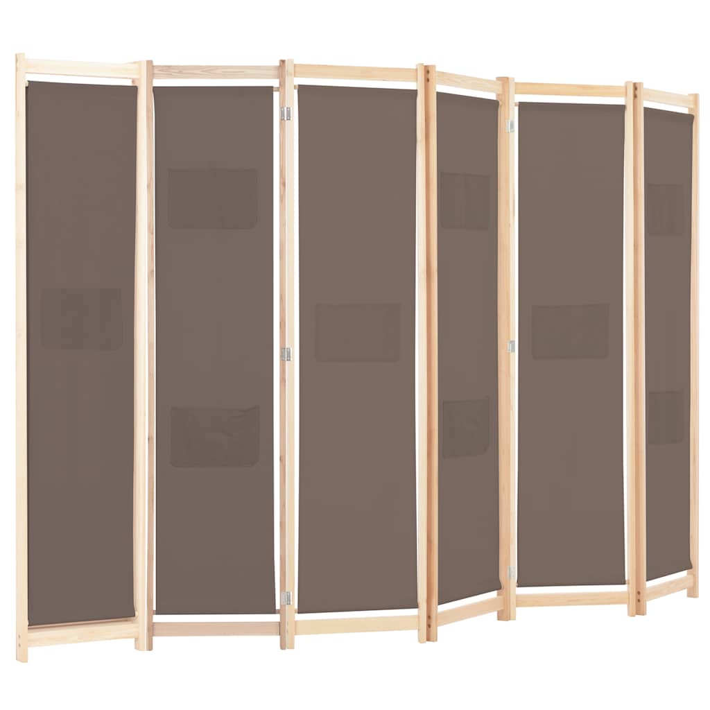 Διαχωριστικό Δωματίου με 6 Πάνελ Καφέ 240x170x4 εκ. Υφασμάτινο - PAKOBAZAAR