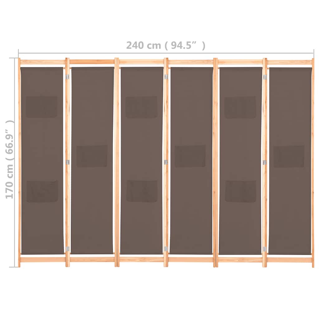 Διαχωριστικό Δωματίου με 6 Πάνελ Καφέ 240x170x4 εκ. Υφασμάτινο - PAKOBAZAAR