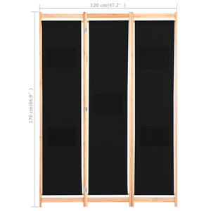Διαχωριστικό Δωματίου με 3 Πάνελ Μαύρο 120x170x4 εκ. Υφασμάτινο - PAKOBAZAAR