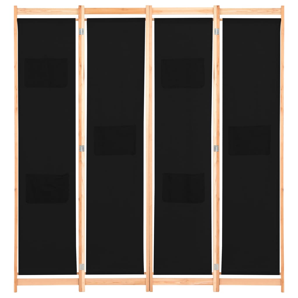 Διαχωριστικό Δωματίου με 4 Πάνελ Μαύρο 160x170x4 εκ. Υφασμάτινο - PAKOBAZAAR