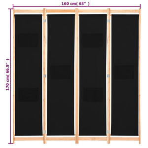Διαχωριστικό Δωματίου με 4 Πάνελ Μαύρο 160x170x4 εκ. Υφασμάτινο - PAKOBAZAAR