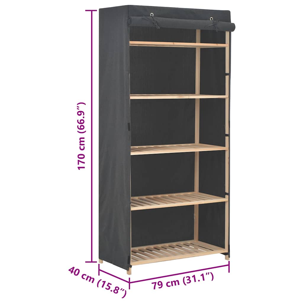 Ντουλάπα Γκρι 79 x 40 x 170 εκ. Υφασμάτινη - PAKOBAZAAR