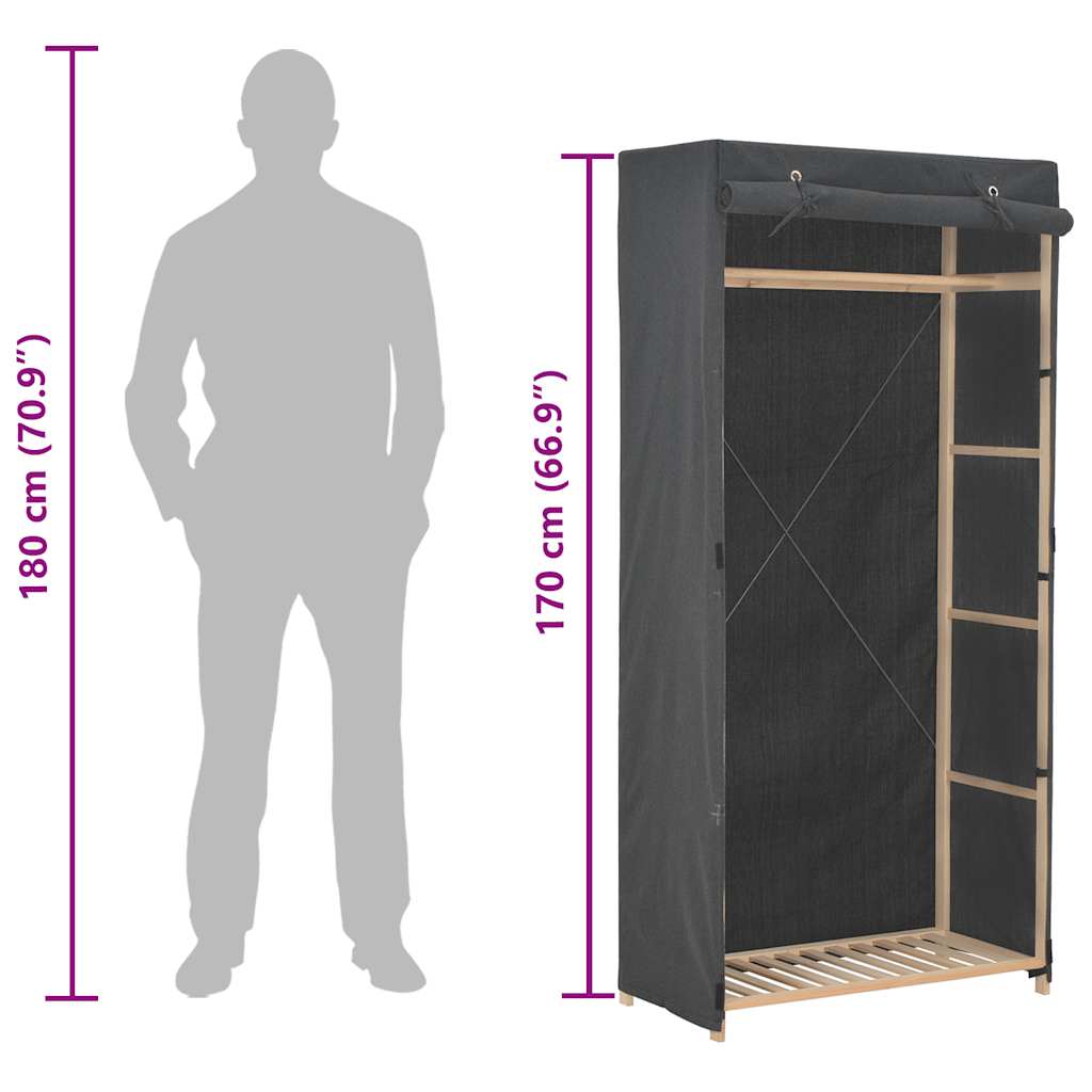 Ντουλάπα Γκρι 79 x 40 x 170 εκ. Υφασμάτινη - PAKOBAZAAR