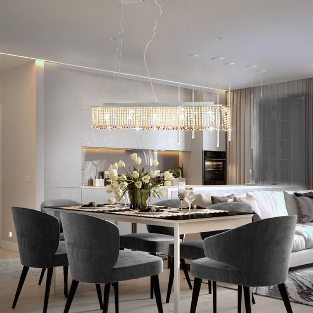 Φωτιστικό Οροφής Ασημί με Κρυστάλλινες Χάντρες 104 εκ. Ε14 - Pakobazaar