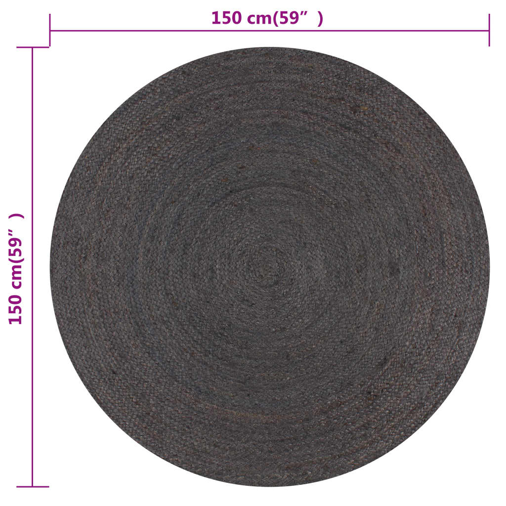 Χαλί Χειροποίητο Στρογγυλό Σκούρο Γκρι 150 εκ. από Γιούτα - PAKOBAZAAR
