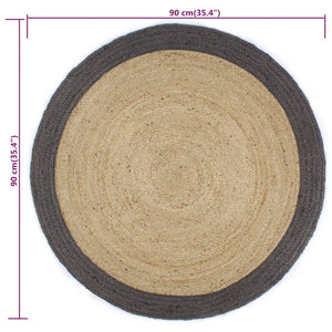 Χαλί Χειροποίητο 90 εκ. από Γιούτα με Σκούρα Γκρι Μπορντούρα - PAKOBAZAAR