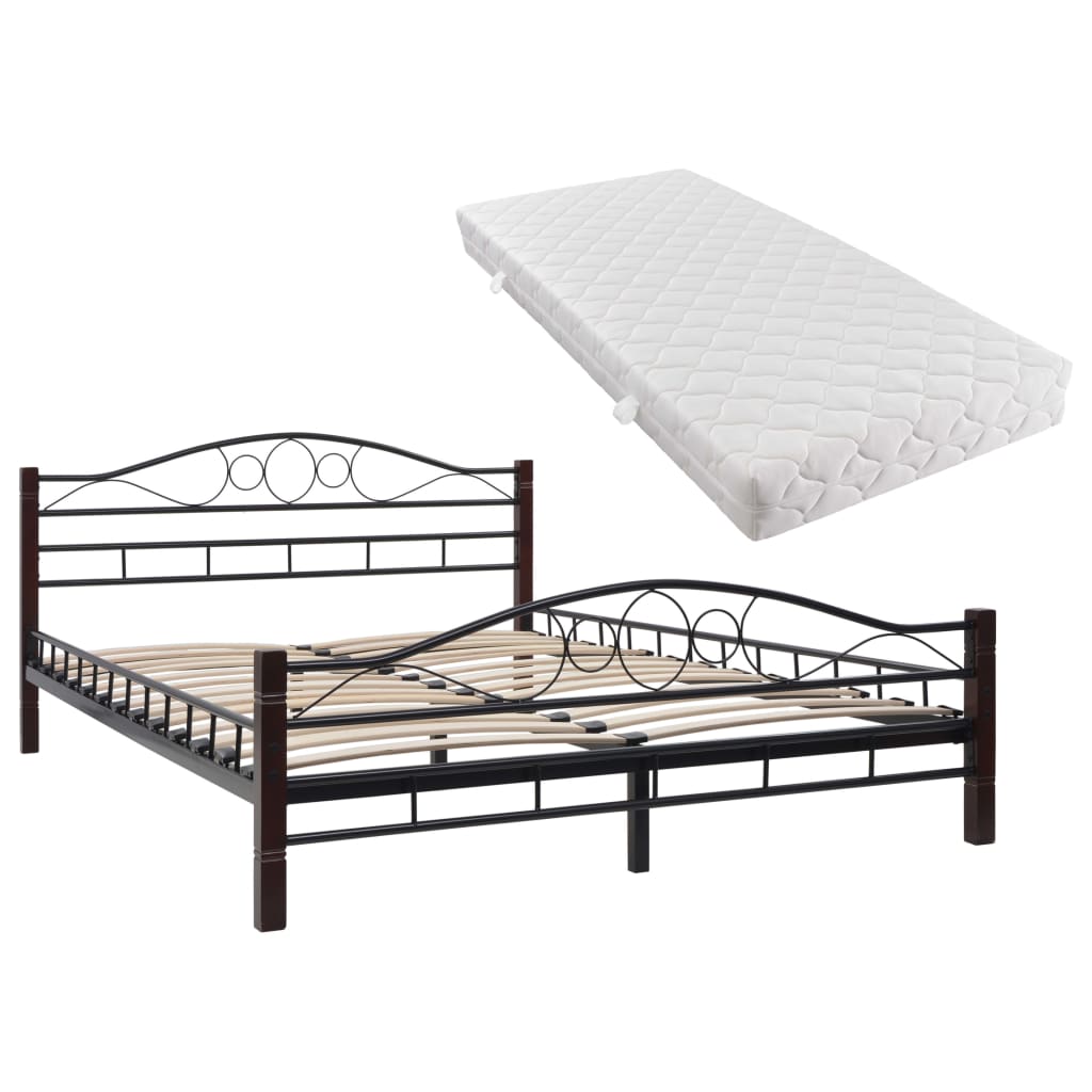 275847  Bed with Mattress Black Metal 140x200 cm(246741+241403)