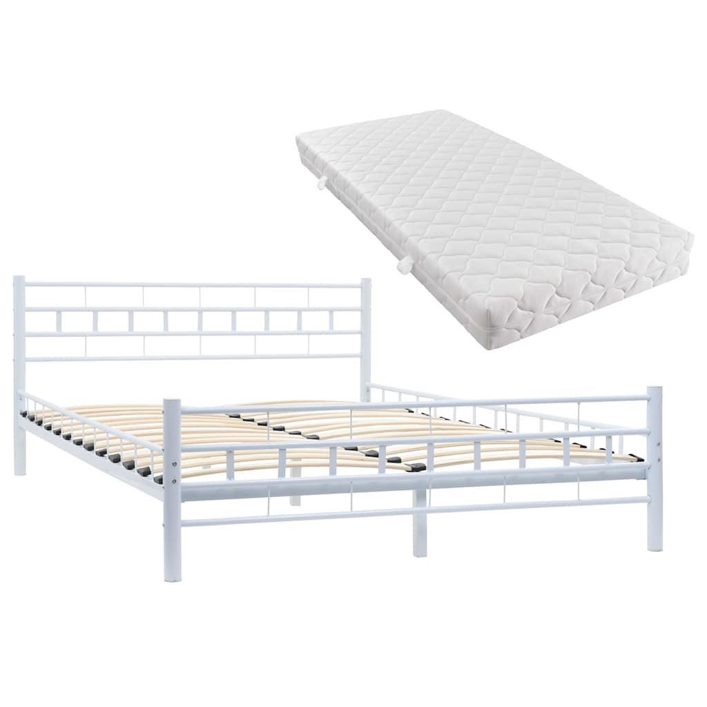 275850  Bed with Mattress White Metal 140x200 cm(246744+241403)