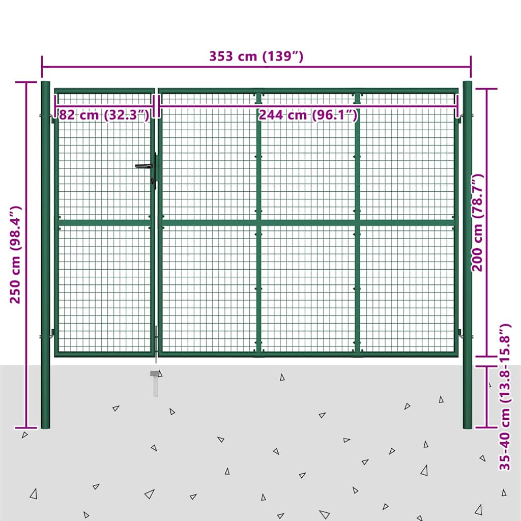 Πόρτα Κήπου Πράσινη 350x200 εκ. από Ατσάλι - Pakobazaar
