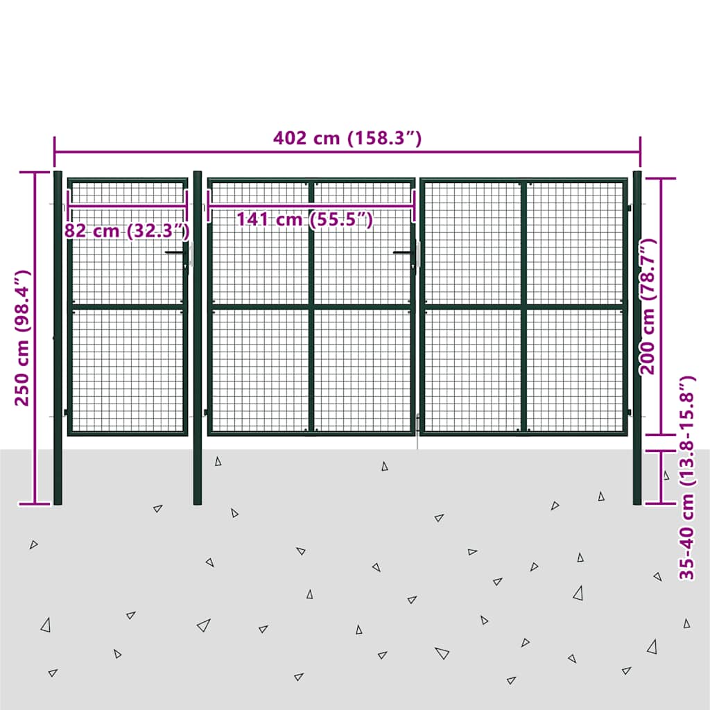 Πόρτα Κήπου Πράσινη 400x200 εκ. από Ατσάλι - Pakobazaar