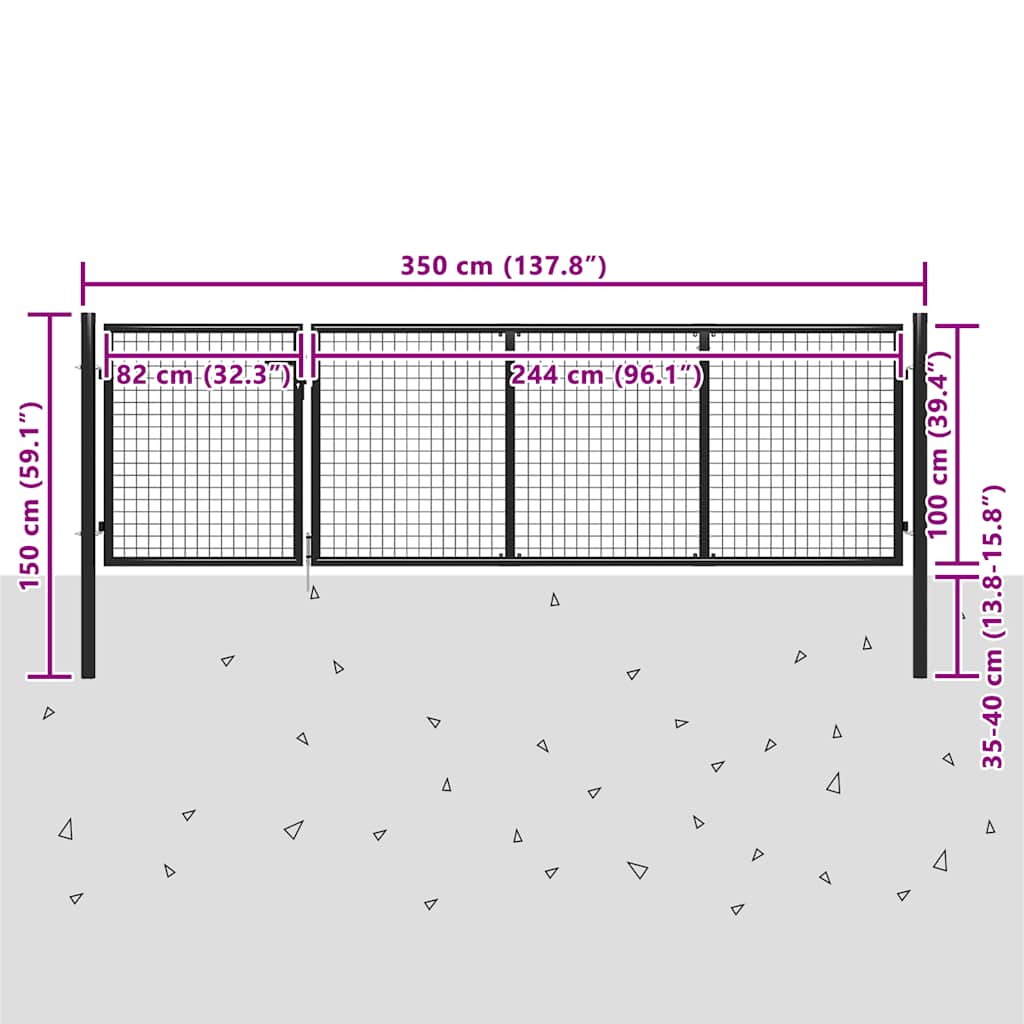 Πόρτα Κήπου Ατσάλινη 350x100 εκ. Ανθρακί - PAKOBAZAAR