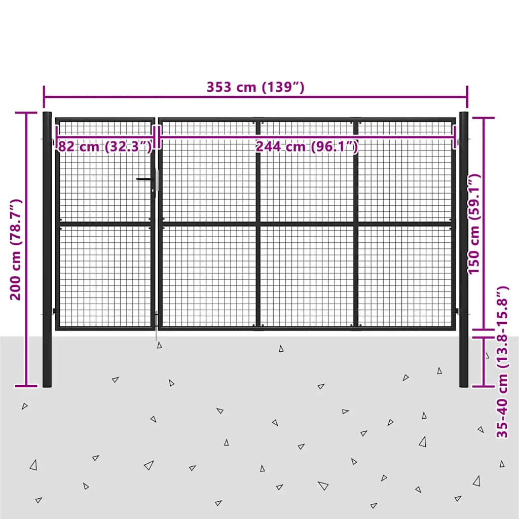 Πόρτα Κήπου Ανθρακί 350x150 εκ. από Ατσάλι - Pakobazaar