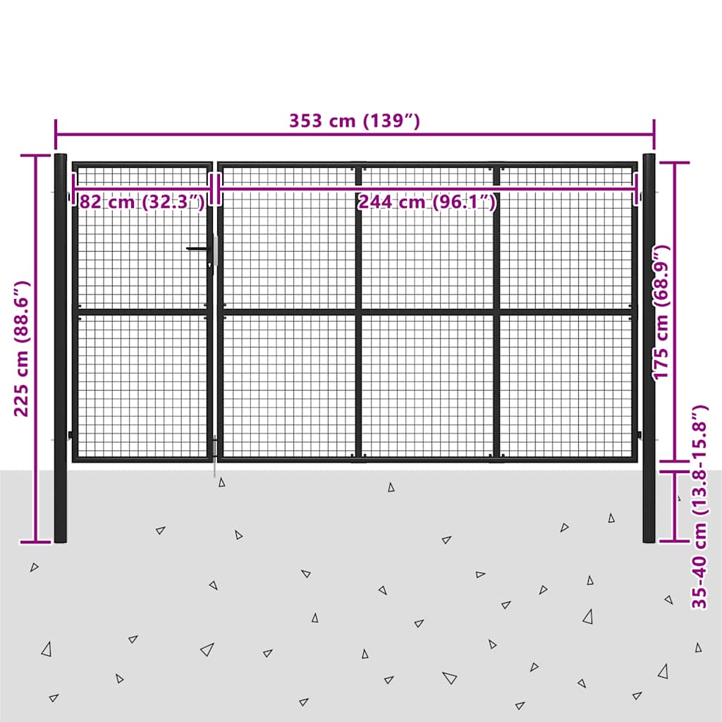 Πόρτα Κήπου Ανθρακί 350x175 εκ. από Ατσάλι