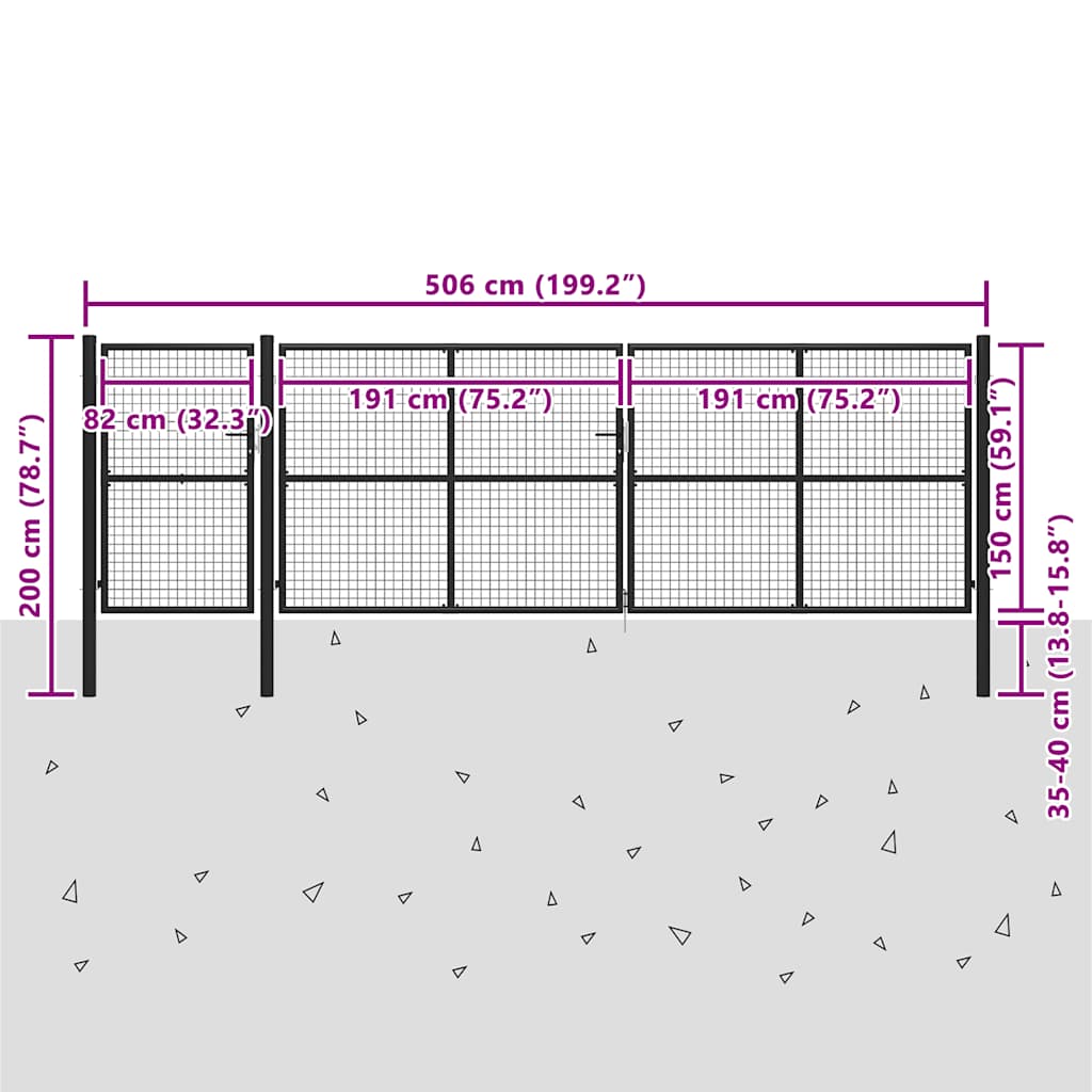 Πόρτα Περίφραξης Κήπου Ανθρακί 500 x 150 εκ. Ατσάλινη - Pakobazaar