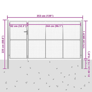Πόρτα Κήπου Ασημί 350x175 εκ. από Ατσάλι - Pakobazaar