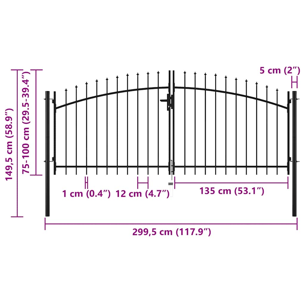 Πόρτα Περίφραξης Διπλή με Λόγχες 299,5 x 149,5 εκ. - PAKOBAZAAR