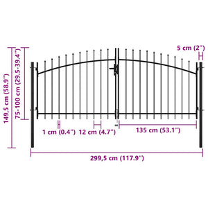 Πόρτα Περίφραξης Διπλή με Λόγχες 299,5 x 149,5 εκ. - PAKOBAZAAR