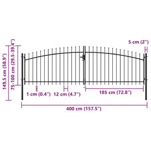 Πόρτα Περίφραξης Διπλή με Λόγχες 400 x 149,5 εκ. - PAKOBAZAAR