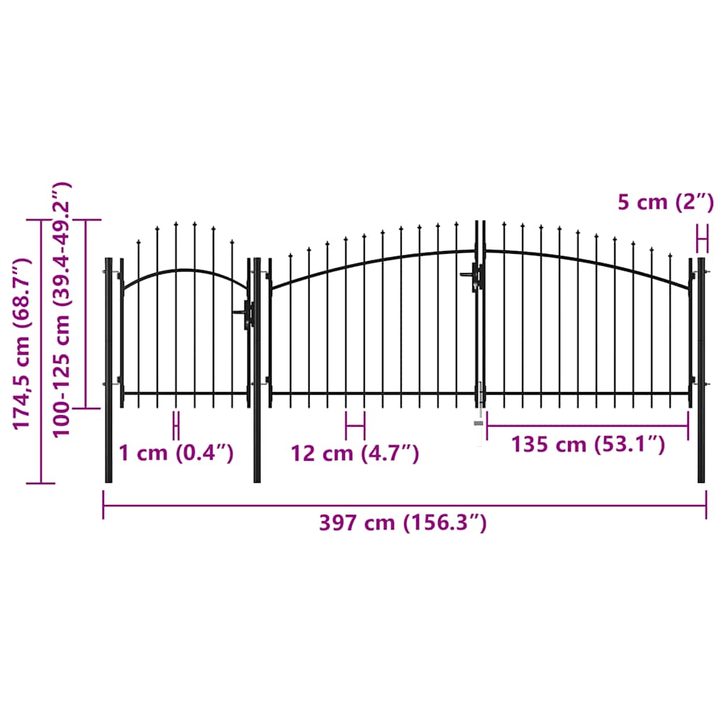 Καγκελόπορτα Μαύρη 1,75 x 4 μ. Ατσάλινη - PAKOBAZAAR