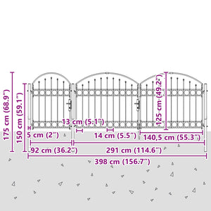 Πύλη Κήπου με Καμπύλη Κορυφή ASSEN 400 x 175 cm Ατσάλι - Pakobazaar