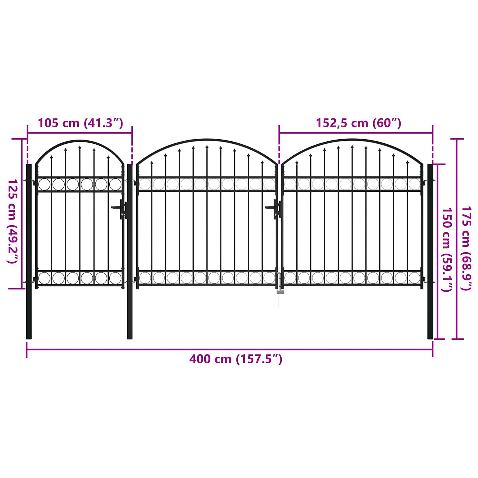 Πύλη Κήπου με Καμπύλη Κορυφή 400 x 175 cm Ατσάλι - PAKOBAZAAR