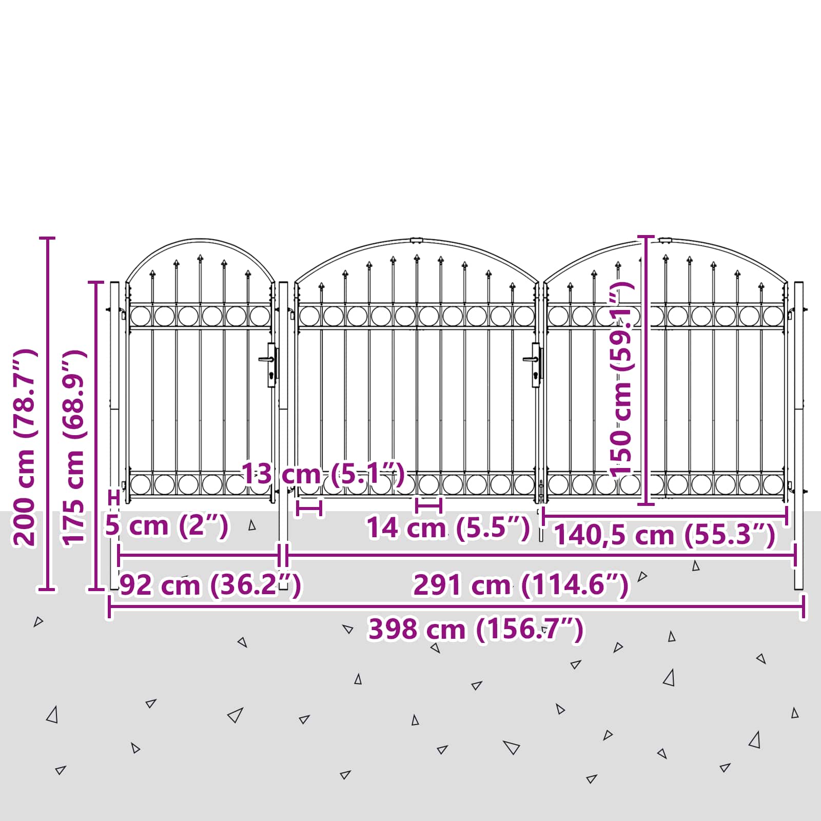 Πύλη Κήπου με Καμπύλη Κορυφή ASSEN 200 x 400 cm Ατσάλι - Pakobazaar