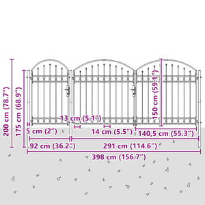 Πύλη Κήπου με Καμπύλη Κορυφή ASSEN 200 x 400 cm Ατσάλι - Pakobazaar