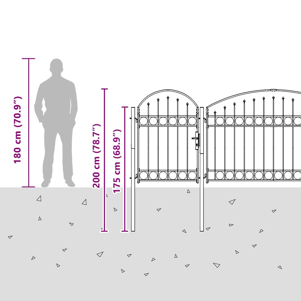 Καγκελόπορτα με Αψιδωτή Κορυφή Μαύρη 2 x 5 μ. Ατσάλινη - Pakobazaar