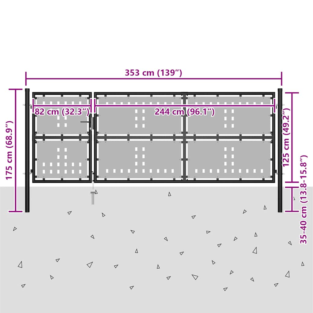 Πόρτα Κήπου Μαύρη Ατσάλινη 350x125 εκ.