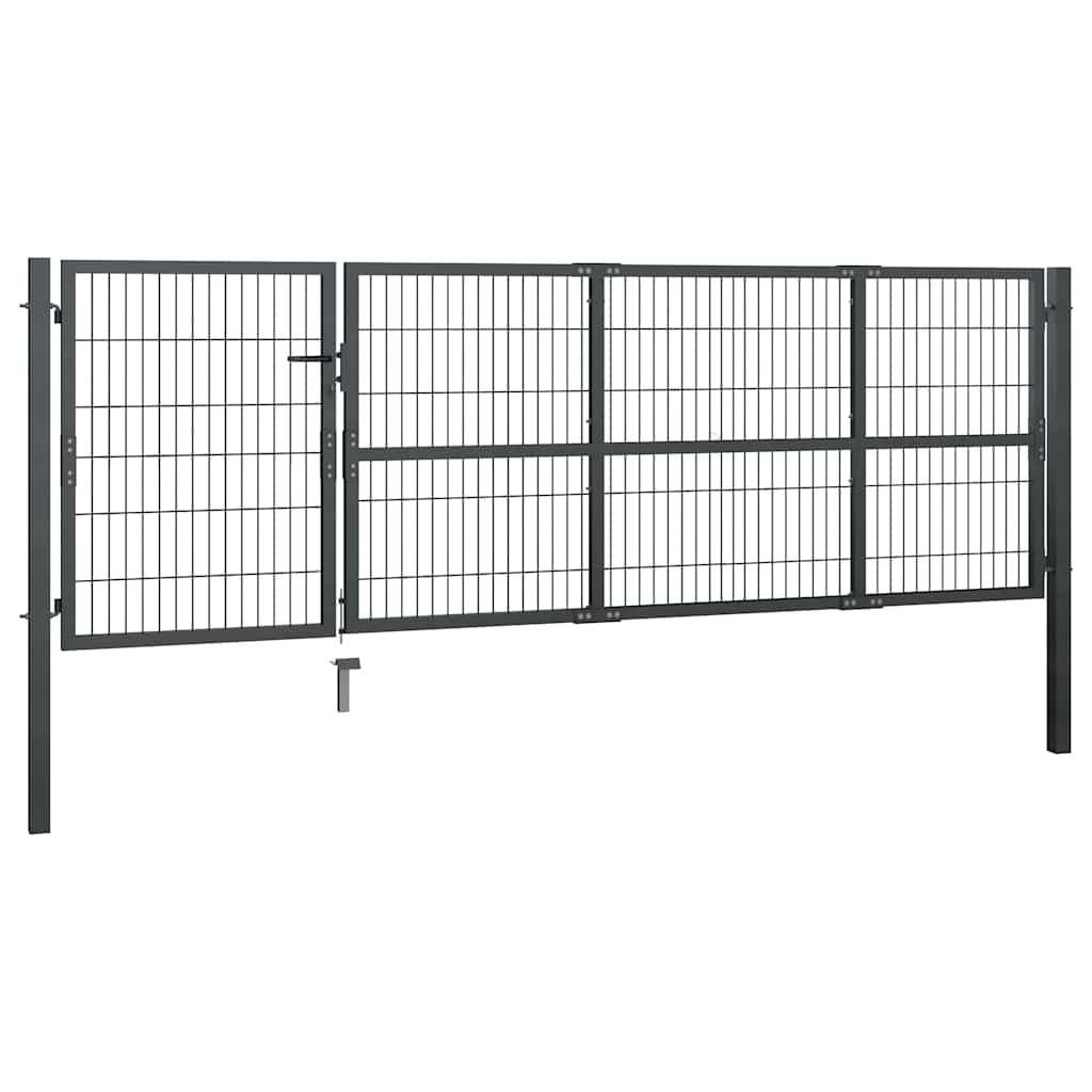 Πόρτα Κήπου με Στύλους Ατσάλινη 350x100 εκ. Ανθρακί - Pakobazaar