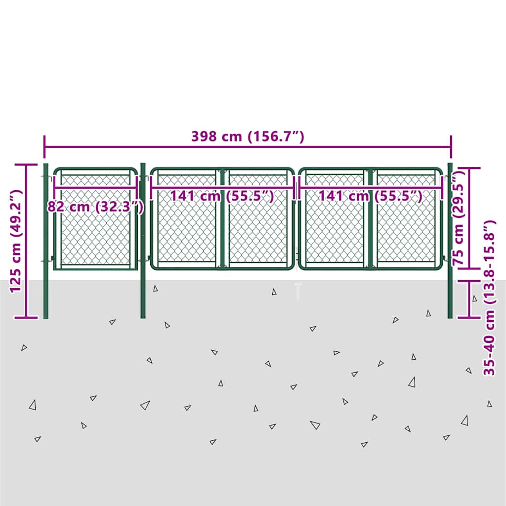 Πόρτα Κήπου Πράσινη 400x75 εκ. από Ατσάλι - Pakobazaar