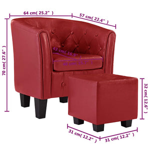 Πολυθρόνα Μπάρελ Κόκκινη από Συνθετικό Δέρμα με Υποπόδιο - Pakobazaar