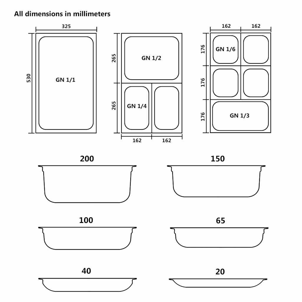 Λεκάνες Gastronorm 12 τεμ. GN 1/3 40 χιλ. από Ανοξείδωτο Ατσάλι - Pakobazaar