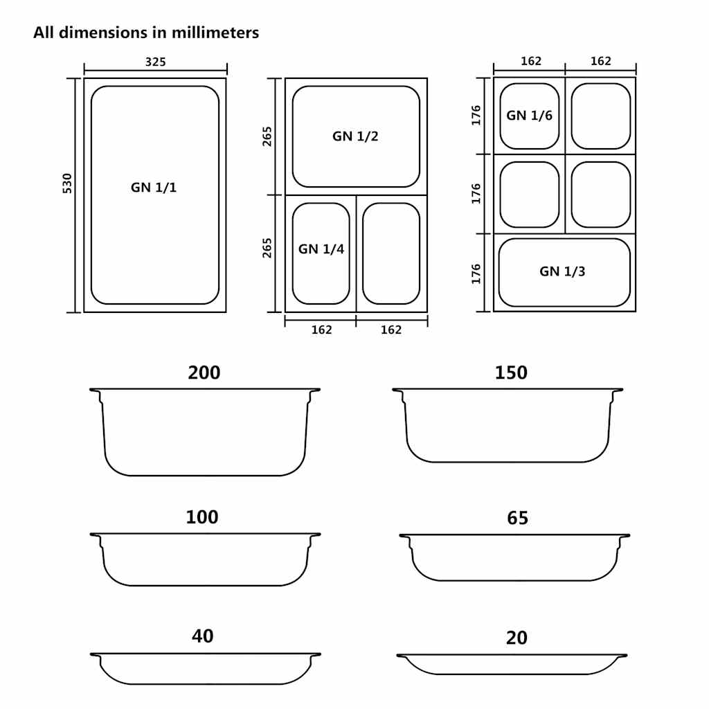 Λεκάνες Gastronorm 8 τεμ. GN 1/6 200 χιλ. από Ανοξείδωτο Ατσάλι