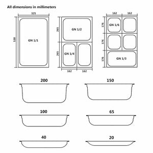 Λεκάνες Gastronorm 8 τεμ. GN 1/6 200 χιλ. από Ανοξείδωτο Ατσάλι