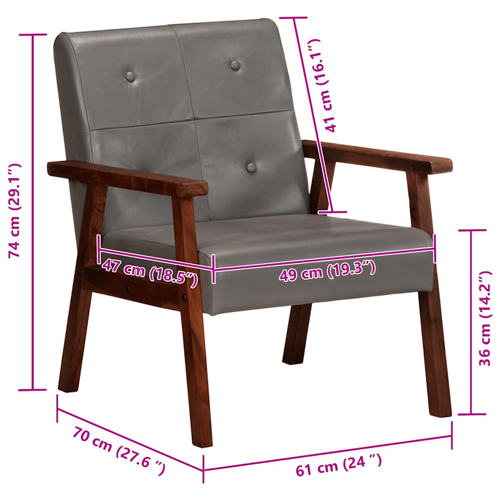 Πολυθρόνα Γκρι από Γνήσιο Δέρμα - PAKOBAZAAR