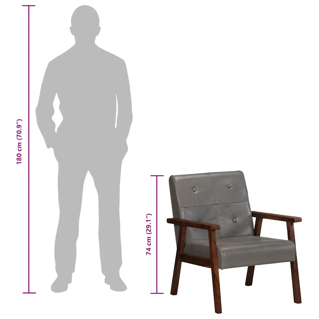 Πολυθρόνα Γκρι από Γνήσιο Δέρμα - PAKOBAZAAR