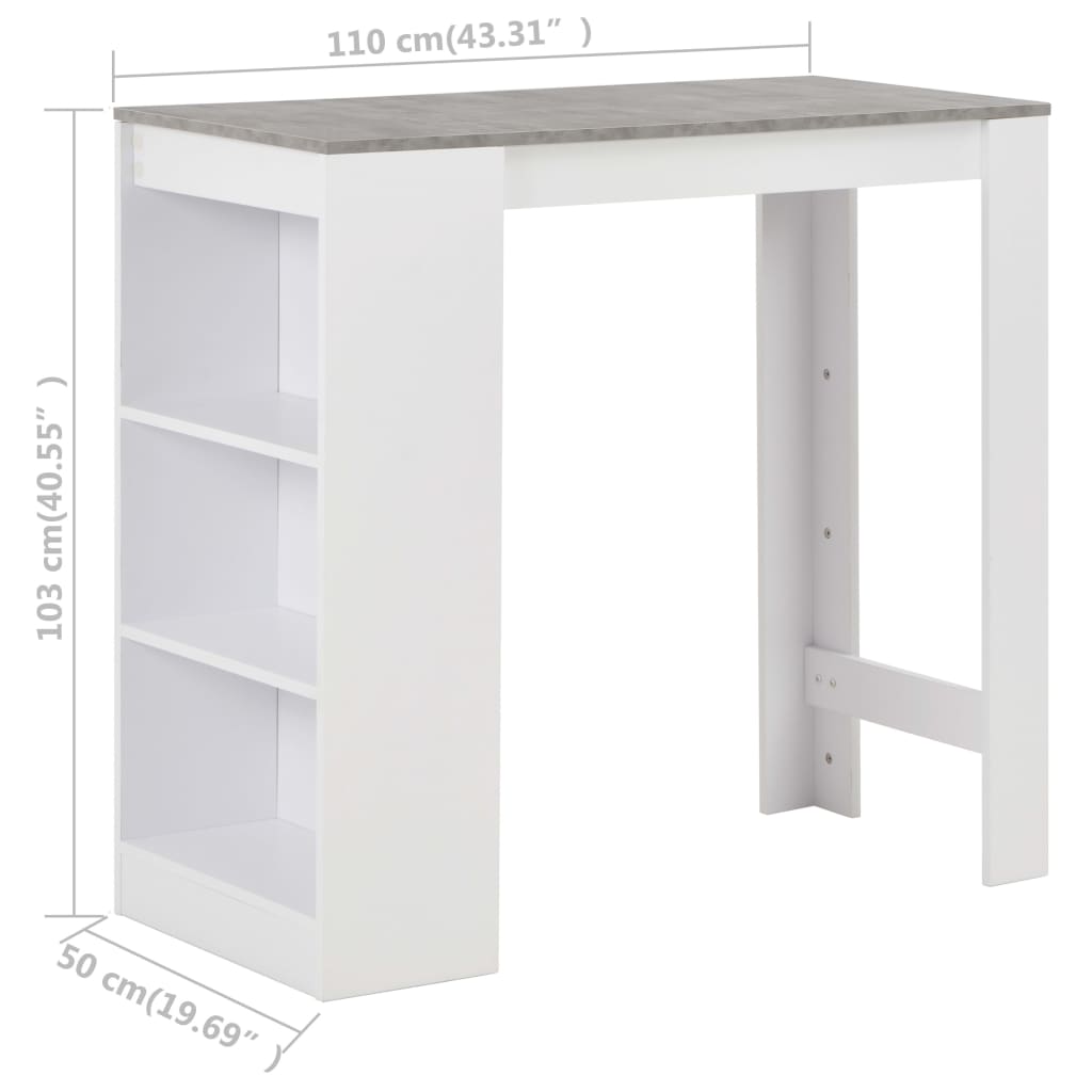 Τραπέζι Μπαρ με Ράφι Λευκό 110 x 50 x 103 εκ. - Pakobazaar