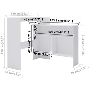 Τραπέζι Μπαρ με 2 Επιφάνειες Λευκό 130 x 40 x 120 εκ. - PAKOBAZAAR