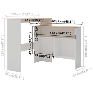 Τραπέζι Μπαρ με 2 Επιφάνειες Λευκό / Δρυός 130 x 40 x 120 εκ. - PAKOBAZAAR