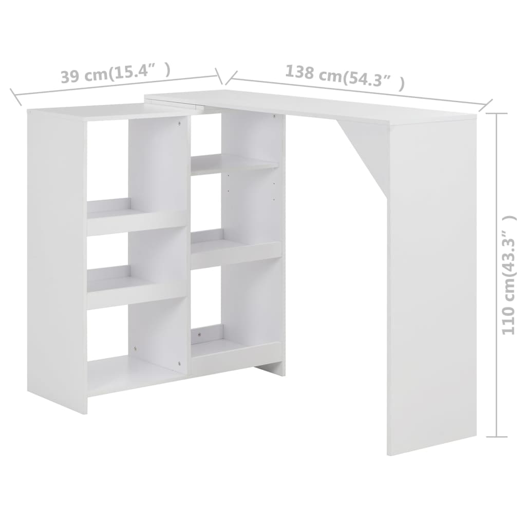 Τραπέζι Μπαρ με Κινητό Ράφι Λευκό 138 x 39 x 110 εκ. - PAKOBAZAAR