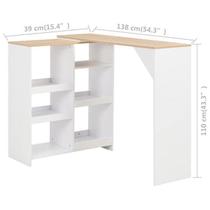 Τραπέζι Μπαρ με Κινητό Ράφι Λευκό 138 x 39 x 110 εκ. - PAKOBAZAAR