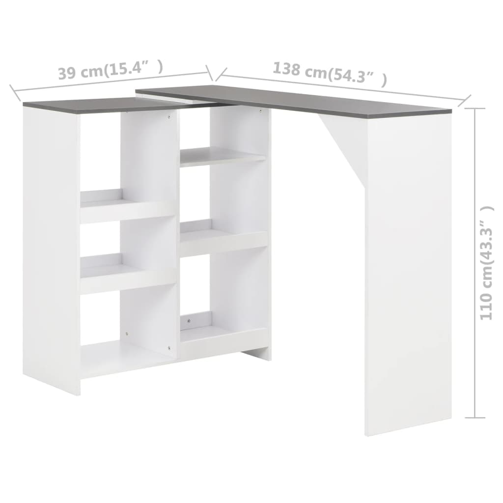 Τραπέζι Μπαρ με Κινητή Ραφιέρα Λευκό 138 x 39 x 110 εκ. - PAKOBAZAAR