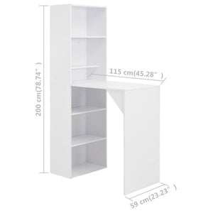 Τραπέζι Μπαρ με Ράφι Λευκό 115 x 59 x 200 εκ. - PAKOBAZAAR