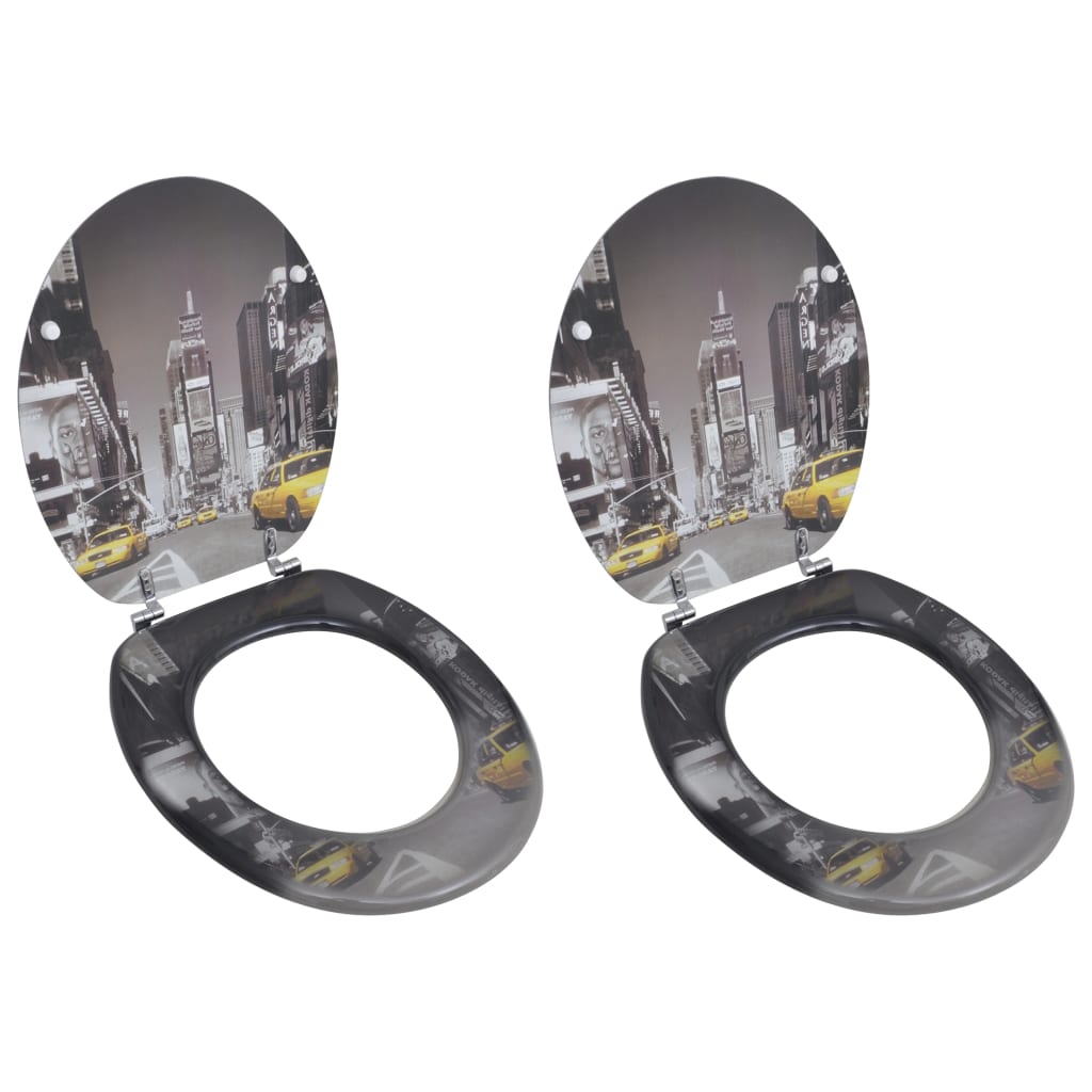 Καλύμματα Λεκάνης με Καπάκια 2 τεμ. Σχέδιο Νέα Υόρκη MDF - PAKOBAZAAR