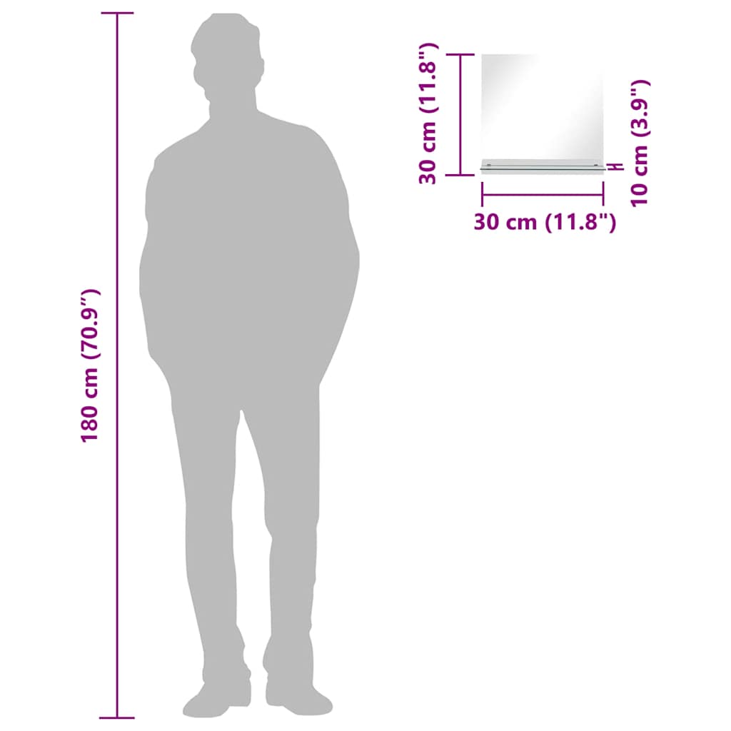 Καθρέφτης Τοίχου με Ράφι 30 x 30 εκ. από Ψημένο Γυαλί - PAKOBAZAAR