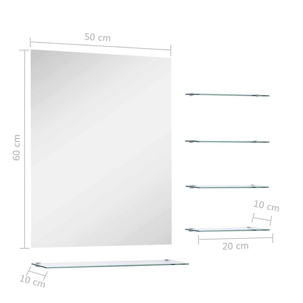 Καθρέφτης Τοίχου Ασημί 50 x 60 εκ. με 5 Ράφια - Pakobazaar